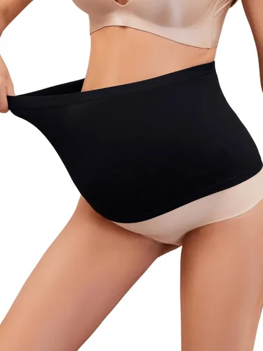 Vista 4 de OYOANGLE Ropa interior de maternidad para mujer, 2 piezas, soporte para el vientre, ropa interior, Negro albaricoque