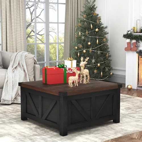 Vista 6 de jimeimen - Mesa de centro elevable de estilo granja con almacenamiento, mesa central cuadrada de madera con estación de carga y puerto USB, mesa