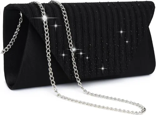 Vista 11 de Bolso de mano de noche con diamantes de imitación con purpurina para boda, fiesta, cóctel, baile de graduación, bolso formal en caja de regalo