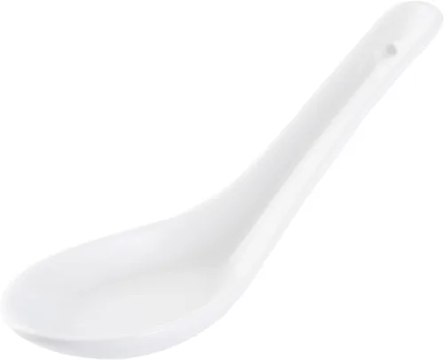 Vista 17 de Restaurantware Cuchara de degustación asiática de 4.9 pulgadas: aperitivo de porcelana blanca y cuchara de sopa - Perfecto para eventos de catering