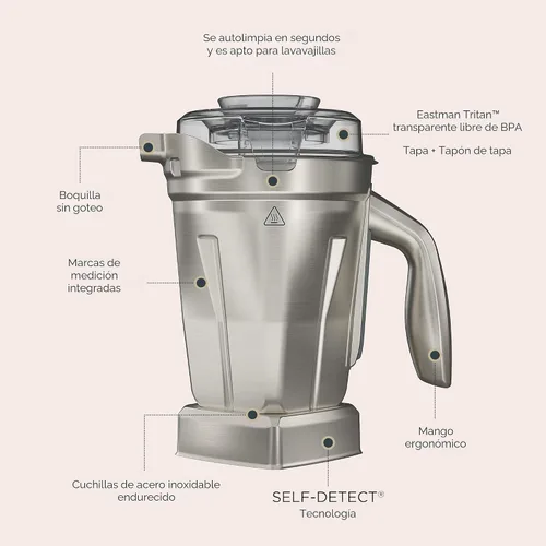 Vista 3 de Vitamix Contenedor de licuadora de acero inoxidable de 48 onzas con AUTO-DETECCIÓN, apto para lavavajillas, tapa transparente libre de BPA