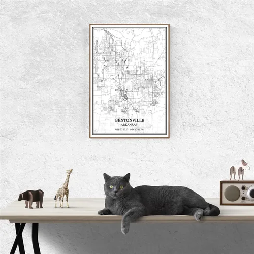 Vista 2 de TANOKCRS Bentonville Arkansas USA - Póster impreso en lienzo con diseño de mapa de Estados Unidos, sin marco, moderno, en blanco y negro, regalo