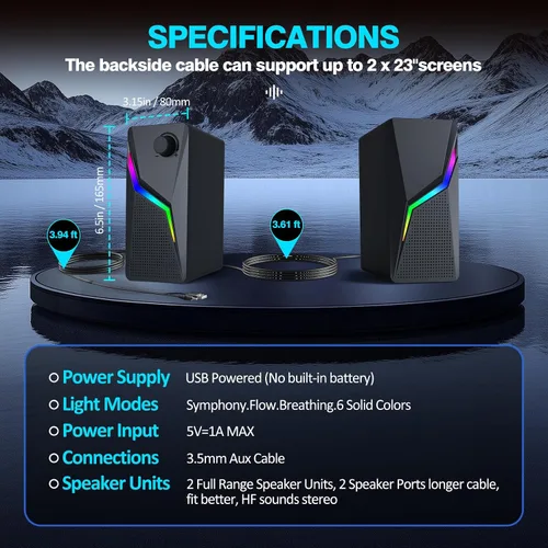 Vista 9 de Altavoces de computadora, altavoces de PC para escritorio con 6 modos de iluminación, accesorios para juegos de PC, altavoces de computadora