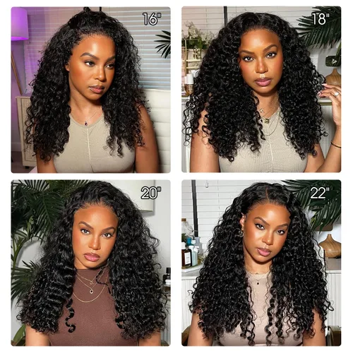 Vista 7 de Wingirl - Pelucas de cabello humano con encaje frontal HD de 13 x 4 pulgadas, prearrancadas con abuelitos 180 Density Brazilian Deep Wave Frontal