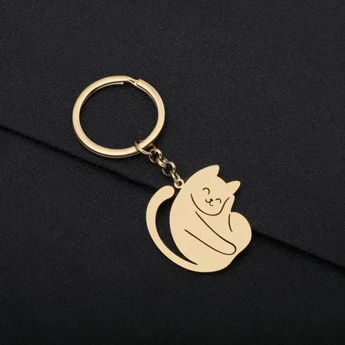 Vista 5 de RAIDIN Llavero de acero inoxidable chapado en oro con bonito diseño de gato, regalo para mujeres y niñas, llavero para coche, monedero, llaves