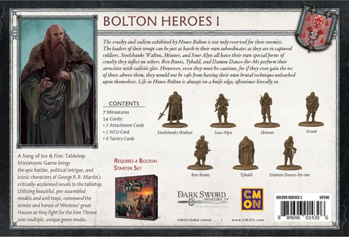 Vista 4 de Juego de caja de héroes Bolton Heroes I en miniatura de una canción de hielo y fuego, juego de estrategia para adultos, a partir de 14 años, 2