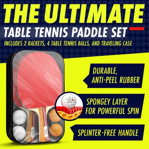 Vista 2 de Ping Pong Paddle Set with Rackets, Balls & Carry Case for Table Tennis