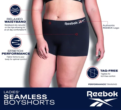 Vista 3 de Reebok Women's Underwear Plus Size Seamless Boyshort Panties (6 Pack)