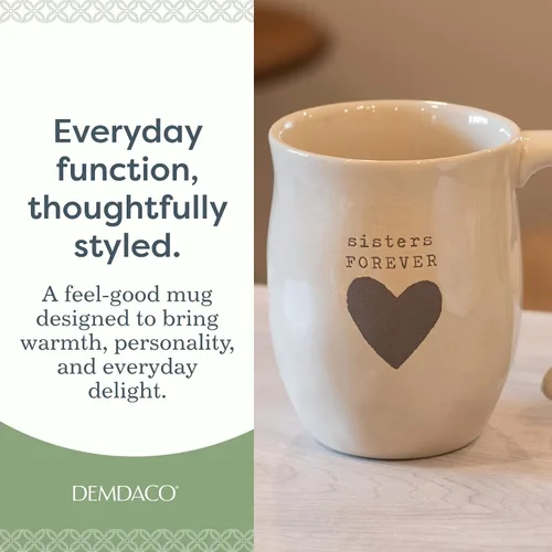 Vista 2 de DEMDACO Taza de café de cerámica con corazón de hermanas para siempre, crema inspiradora de 16 onzas