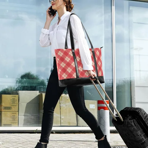Vista 7 de Gingham Plaid Portable Bag With Laptop Compartment with Zipper Work Tote for Mom with maletin ejecutivo para mujer