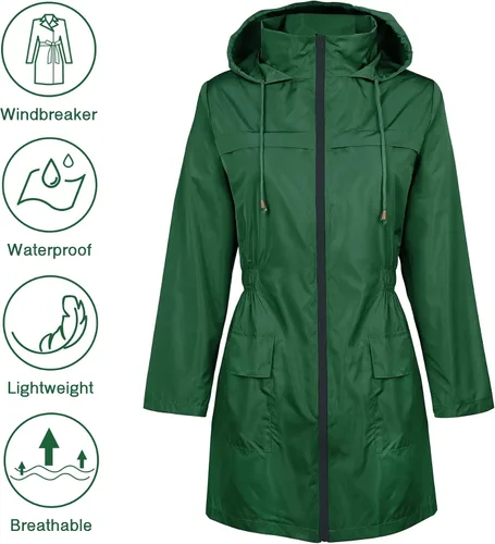 Vista 4 de Zando Chaquetas impermeables para mujer, chaquetas impermeables para mujer, chaqueta impermeable con capucha, rompevientos para mujer