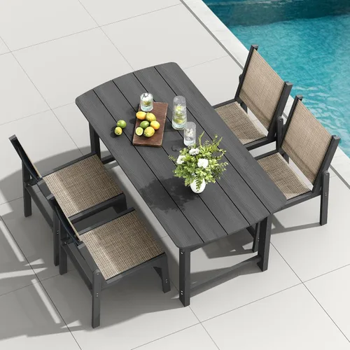 Vista 11 de Mesa de comedor rectangular para exteriores, mesa de polietileno de alta densidad resistente para 6, mesa de patio resistente a la intemperie