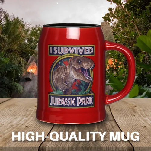 Vista 5 de Taza de café de cerámica con texto en inglés "I Survived Jurassic Park T-Rex, 24 onzas