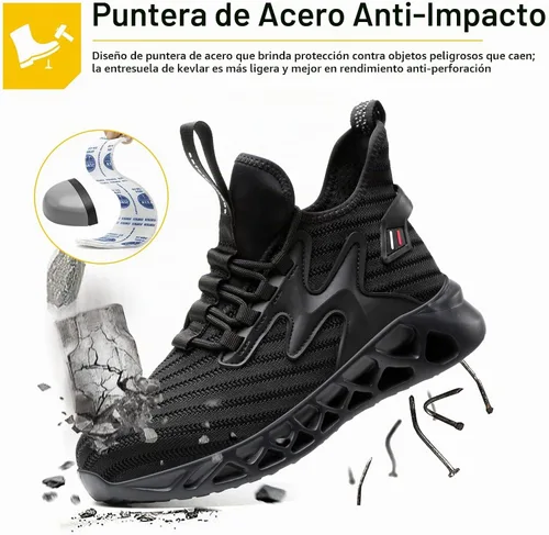 Vista 3 de Zapatos de trabajo con punta de acero para hombres y mujeres, ligeras, cómodas, botas de seguridad industriales y de construcción