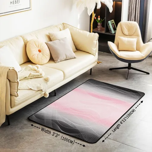 Vista 3 de Alfombras de sala de estar de 3 x 5, color rosa y negro, alfombra de área con líneas de rayas para niños, mujeres y hombres, juego de alfombras