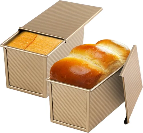 Vista 19 de Beasea Pullman - Molde para pan con tapa, paquete de 2 moldes pequeños antiadherentes para pan de 0.5 lb, acero al carbono, mini caja para pan Negro