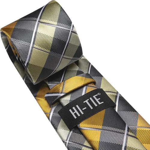 Vista 52 de Hi-Tie Corbata clásica de cachemira para hombre con pañuelo y gemelos a cuadros