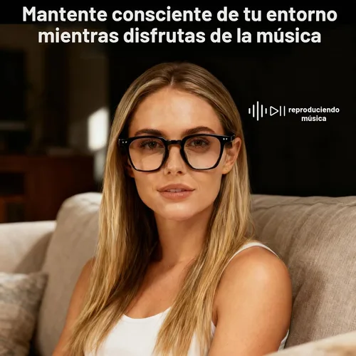Vista 4 de Gafas Inteligentes Bluetooth, Gafas de Sol con Protección UV y Luz Azul, Traducción AI en Tiempo Real con 140 Idiomas, Control Táctil, Música y Negro