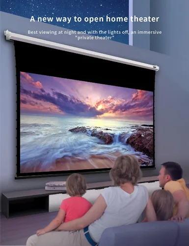 Vista 6 de VIVIDSTORM-Pantalla tensada de lujo, proyector de pantalla desplegable de tensión motorizada perforado transparente acústicamente blanco, cine