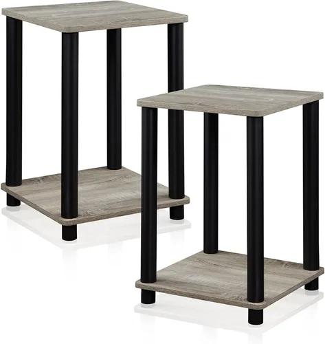 Vista 9 de Furinno Claude Mesa Auxiliar, Mesa Lateral de Mediados de Siglo con Estación de Carga, Mesita de Noche con Patas de Madera, Mesa de Cabecera