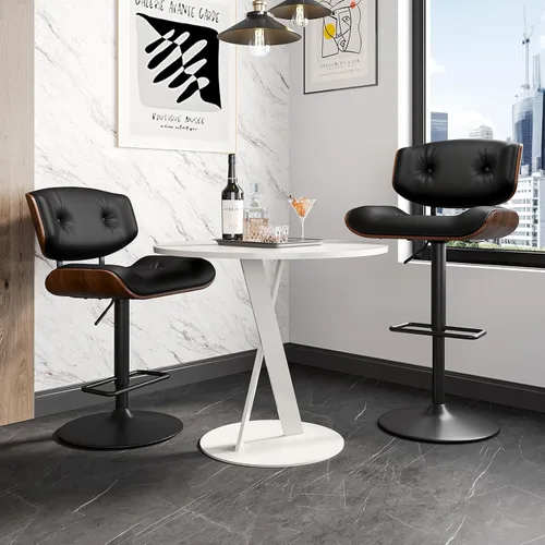 Vista 7 de LUXOAK Juego de 2 taburetes de bar modernos, taburetes giratorios ajustables con respaldo, asiento ancho y profundo, taburetes ergonómicos de piel
