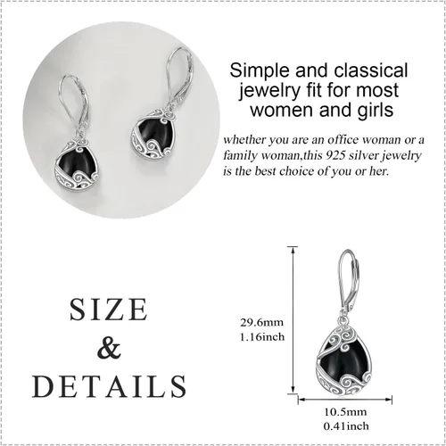 Vista 245 de Aretes colgantes con forma de lágrima de filigrana de piedra lunar de plata de ley 925 con cierre de palanca para mujer, regalos de joyería