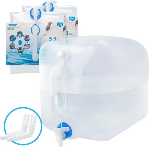 Vista 11 de Contenedor de agua plegable con espita y ventilación, jarra de almacenamiento de agua de 5.3 galones sin BPA, transportador de agua portátil