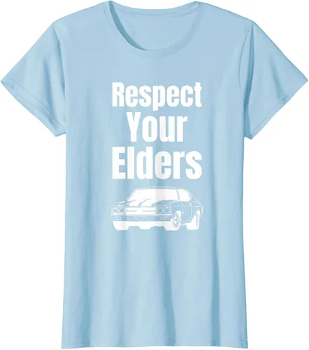 Vista 20 de Divertido regalo de auto para chicos – Respect Your Elders Classic Muscle Car Camiseta, Negro, S
