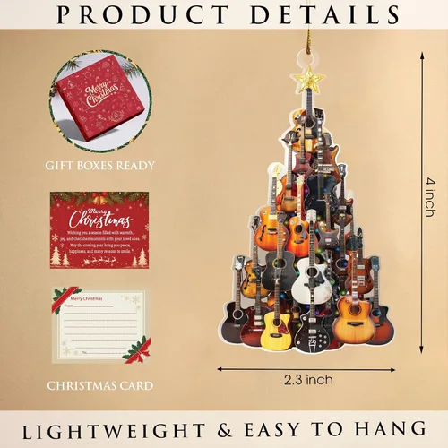 Vista 2 de Adorno de guitarra plana 2D para árbol de Navidad, árbol de guitarra, adornos de música, para guitarristas, regalos para amantes de la música