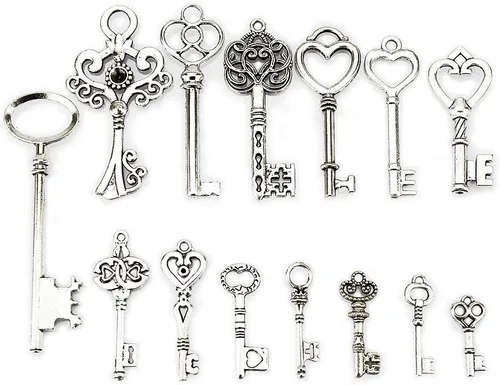 Vista 3 de lollibeads (TM) Antiqued Assorted Skeleton Key encanto Set Collar Colgante, de filigrana corazón Royal Victoriana Steampunk Proyectos Bronce-extra