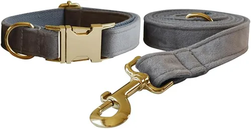 Vista 15 de Love Dream Juego de collar y correa de terciopelo para perro, suave y cómodo, correa ajustable y collar con hebilla de metal resistente para perros