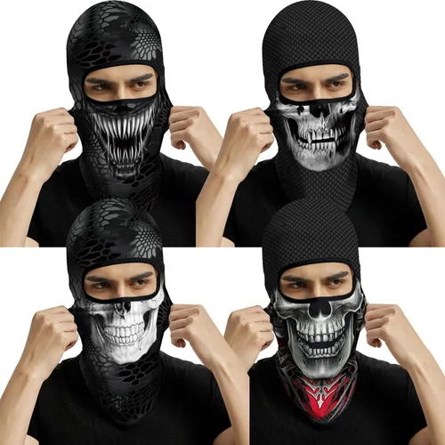 Vista 37 de Pasamontañas 3D, máscara de cara completa, resistente al viento, máscara de esquí con calavera táctica para motocicleta, ciclismo, Halloween