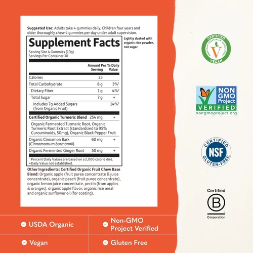 Vista 3 de Garden of Life Organics - Gomitas de respuesta antiinflamatoria de cúrcuma, 120 gomitas de frutas reales para niños y adultos, 50 mg de curcumina