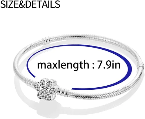 Vista 2 de Pandach Pulsera de plata de ley 925 con cierre de circonita cúbica transparente, pulsera de cadena de serpiente básica para cualquier dije