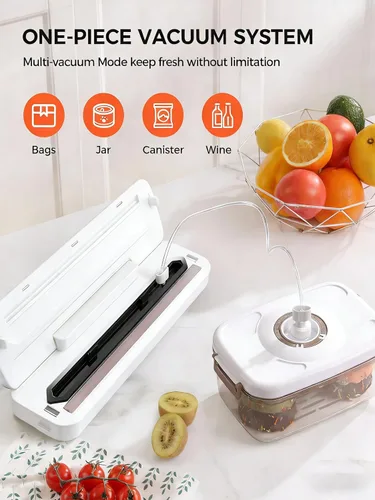 Vista 7 de Máquina selladora al vacío de 75 KPa para alimentos con modos seco/húmedo 6 en 1 y temporizador digital, diseño compacto y ligero, cortador