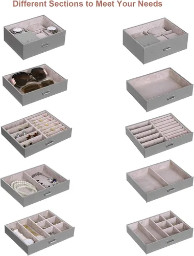 Vista 3 de ANWBROAD Caja de joyería grande de 6 niveles organizador de joyas con cerradura de espejo caja de joyería para niñas aretes anillos collares