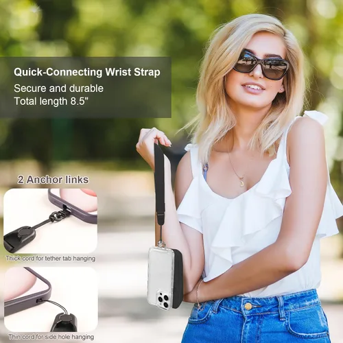 Vista 9 de YFWE Correa de clip and go para teléfono con cartera cruzada, cordón ajustable para teléfono con cartera RFID desmontable, correa universal
