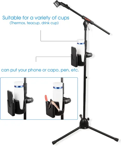 Vista 4 de Mr.Power Soporte para micrófono con soporte para teléfono, soporte universal 2 en 1 para soporte de música, pluma