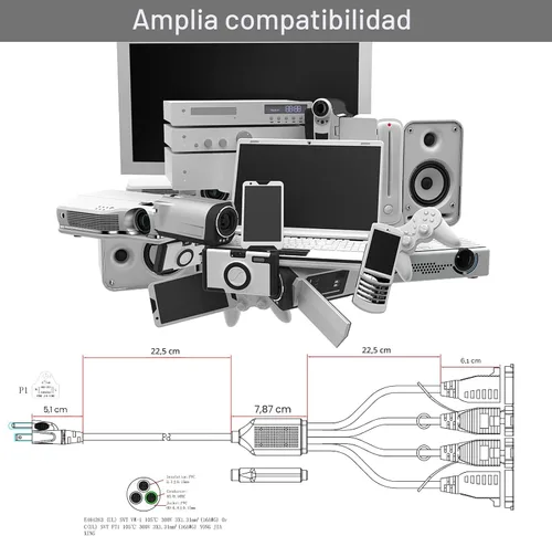Vista 5 de Cable divisor de alimentación de 4 tomas, extensor de enchufe de 1 a