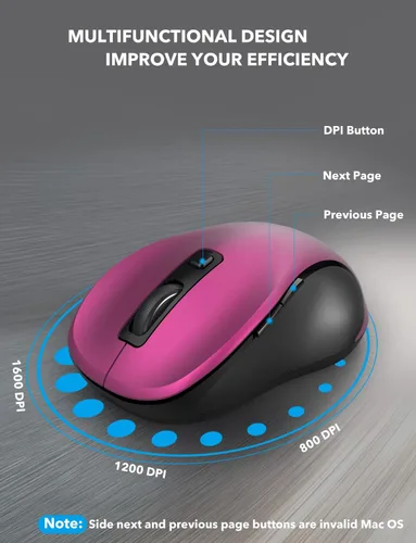 Vista 3 de Trueque Mouse inalámbrico para laptop, mouse ergonómico de 2.4 G con 3 niveles de DPI ajustables, botones de página arriba y abajo, mouse USB