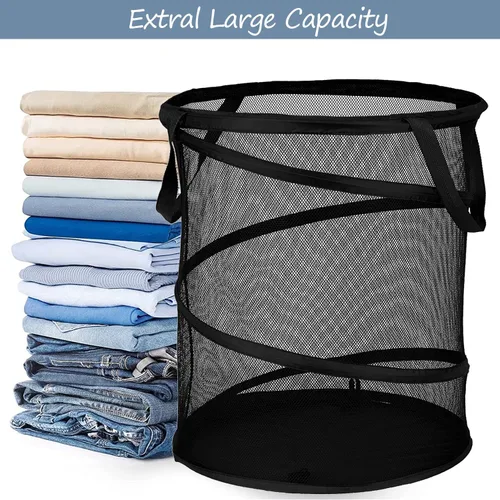 Vista 4 de BATTOO Cestas de lavandería plegables, cesta desplegable para lavandería, cesta de lavandería extra grande de 113L con bolsa portátil de malla