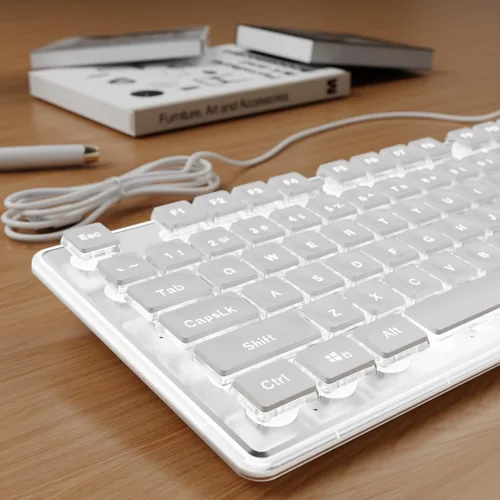 Vista 11 de SEUNKWANG Teclado retroiluminado con cable con teclas de pudín, teclado silencioso de computadora de tamaño completo, retroiluminación azul, fácil