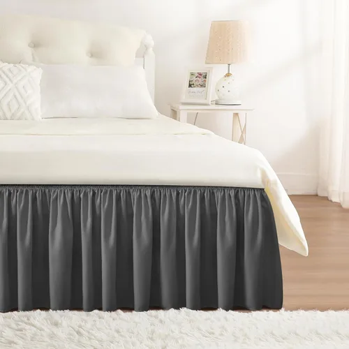 Vista 17 de Falda de cama RIMELA tamaño Queen color verde bebé con caída de 15 pulgadas, falda elástica envolvente, volante que protege contra el polvo