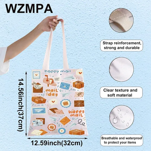 Vista 2 de WZMPA Bolsa de mano para el día del correo feliz del día del correo, regalo de agradecimiento al trabajador postal, bolsa de hombro reutilizable