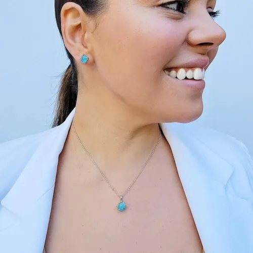 Vista 43 de Juego de joyas de piedras preciosas crudas reales con plata de ley 925 chapada en oro real, collar y aretes de piedra natal, regalo para ella por