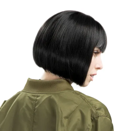 Vista 5 de REECHO peluca corta con flequillo, de cabello sintético, para cosplay, para mujeres