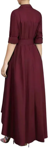 Vista 10 de VERWIN Vestido largo de manga larga para mujer, holgado, elegante, con botones, con bolsillos y cinturones