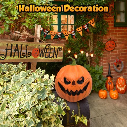 Vista 4 de HugOutdoor Máscara de calabaza aterradora de Halloween, accesorios de disfraces de látex, máscara de cabeza de calabaza para fiesta