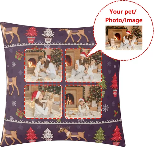 Vista 2 de POPCUSTOMS Funda de almohada personalizada con impresión de doble cara, funda de almohada con foto personalizada, decoración de Navidad, decoración
