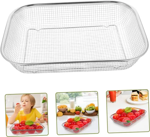 Vista 6 de BESPORTBLE Colador de cuenco de lavado, 2 unidades, cesta de drenaje, cesta de filtro de acero inoxidable, colador portátil de metal para alimentos